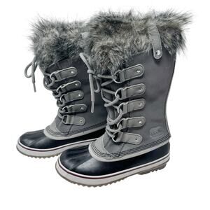 Sorel Joan of Arctic Winter Boots Grey Faux Fur Waterproof Snow Boots Size 7